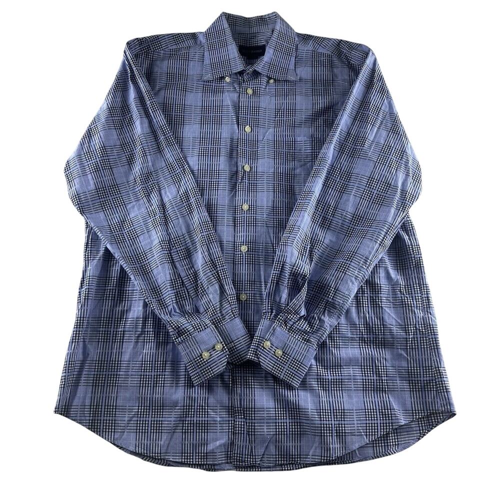 Scott Barber Mens Blue Plaid Dress Shirt Long Sleeve Button Down Cotton Size L‎